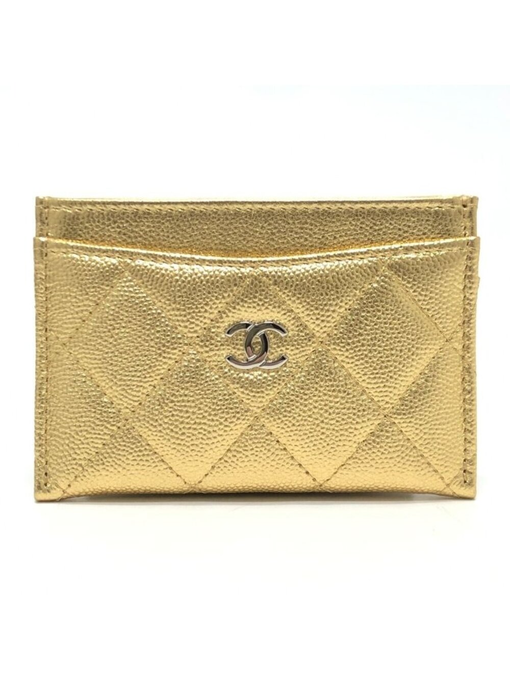 Chanel Card Case CC Logo Classic Caviar Leather Gold